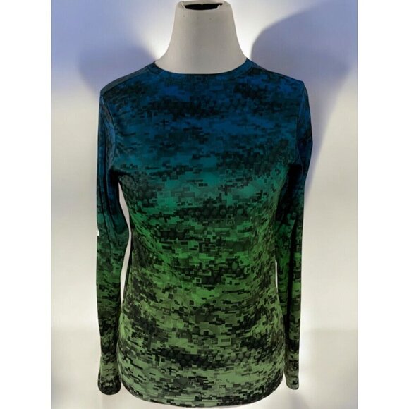 Columbia Girls Blue Green Geometric Long Sleeve Tee Large Omni Wick Technology - Picture 2 of 9